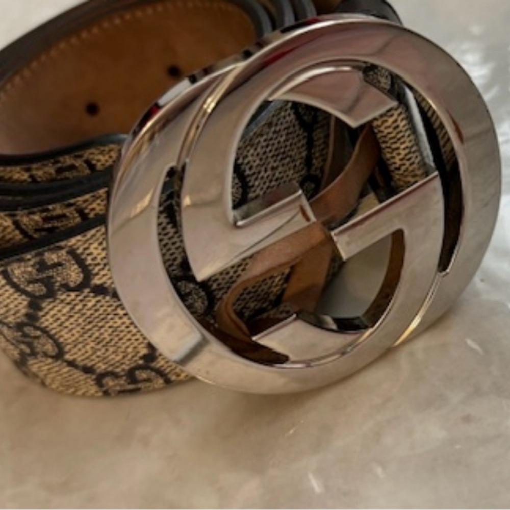 Gucci Beige and Silver Men's Belt